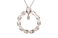 Cadena marca Brumanicuarzo translúcido y diamantes en oro blanco y rosa 18k